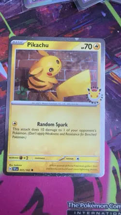 Pikachu - 051 /162 - Stamped 2026 Pokemon Day 30 Promo - TCG - Cosmo Holo - Image 1