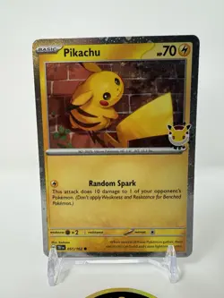 Pokemon Pikachu 2026 Pokemon Day Promo Stamped TEF Cosmo Holo 051/162 & Coin - Image 1