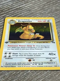 Pokemon Dragonite 1st Edition Holo Rare Fossil 4/62 100 HP WOTC 1999 Card - Image 3