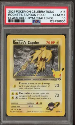 2021 Pokemon Celebrations Class Col Gym Challenge #15 Rockets Zapdos Holo PSA 10 - Image 1