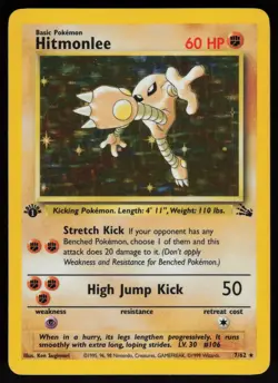 Hitmonlee 7/62 Rare Fossil Holo 1st Edition Pokemon - Image 1