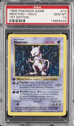 1999 POKEMON BASE SET 1ST EDITION #10 MEWTWO-HOLO PSA 10 - Image 1