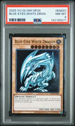 2025 YU-GI-OH! OP28-OTS TOURNAMENT PACK 28 #EN001 BLUE-EYES WHITE DRAGON PSA 8 - Image 1