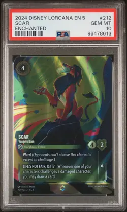 2024 DISNEY LORCANA EN 5-SHIMMERING SKIES ENCHANTED SCAR VENGEFUL LION PSA 10 - Image 1