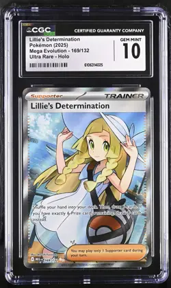 CGC 10 Lillie's Determination 169/132 Mega Evolution Ultra Rare Pokemon Card - Image 1
