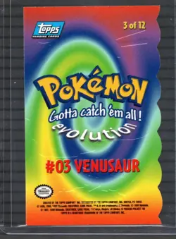 RARE Blue Label 1st Print Venusaur #3 (Die-Cut Embossed) 1999 Topps Pokemon - NM - Image 2