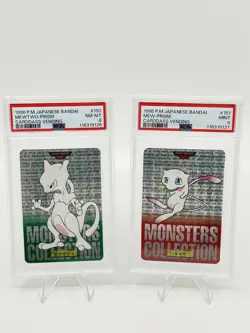 PSA 9 Pokemon Card Japanese Carddass Mew #151 PSA 8 Mewtwo #150 Green 2Card Set - Image 1