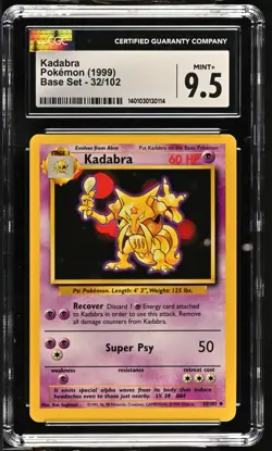 CGC 9.5 Kadabra Base Set 32/102 Vintage Pokemon Card 1999 WOTC - Image 2