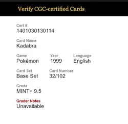 CGC 9.5 Kadabra Base Set 32/102 Vintage Pokemon Card 1999 WOTC - Image 5