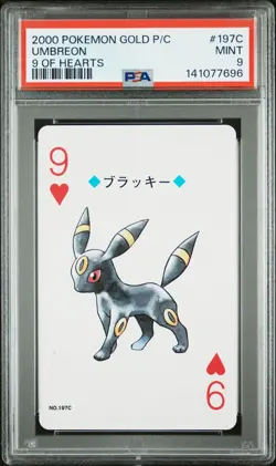 2000 POKEMON GOLD VERSION PLAYING CARDS 9 OF HEARTS #197C UMBREON PSA 9 - Image 1