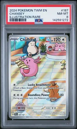 2024 POKEMON TWM EN-TWILIGHT MASQUERADE ILLUSTRATION RARE #187 CHANSEY PSA 8 - Image 1
