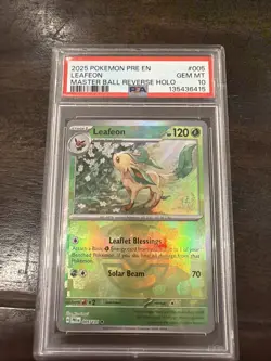 2025 POKEMON PRE EN-PRISMATIC EVOLUTIONS MASTER BALL REVERSE HOLO LEAFEON PSA 10 - Image 1