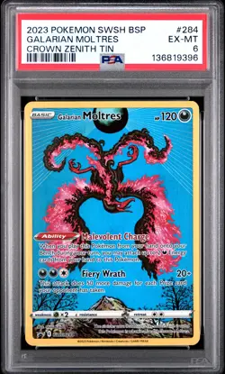 2023 POKEMON SWSH BLACK STAR PROMO CROWN ZENITH TIN #284 GALARIAN MOLTRES PSA 6 - Image 1