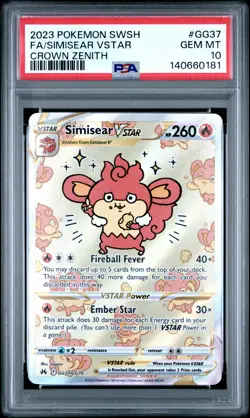 2023 POKEMON SWORD & SHIELD CROWN ZENITH #GG37 FULL ART/SIMISEAR VSTAR PSA 10 - Image 1