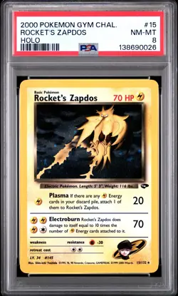 2000 POKEMON GYM CHALLENGE HOLO #15 ROCKET'S ZAPDOS PSA 8 - Image 1