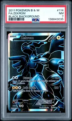 2011 POKEMON B&W BLACK BACKGROUND #114 FULL ART/ZEKROM PSA 7 - Image 1