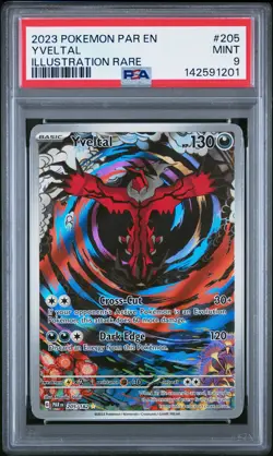 2023 POKEMON PAR EN-PARADOX RIFT ILLUSTRATION RARE #205 YVELTAL PSA 9 - Image 1