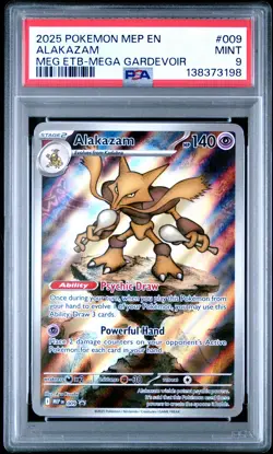 2025 POKEMON MEP MEGA EVOLUTION ETB PROMO #009 ALAKAZAM PSA 9 - Image 1