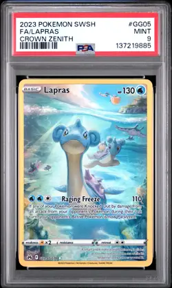 2023 POKEMON SWORD & SHIELD CROWN ZENITH #GG05 FULL ART/LAPRAS PSA 9 - Image 1