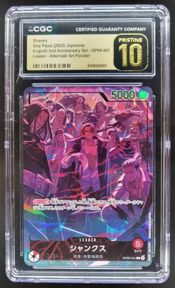 2025 ONE PIECE CCG JAPANESE SHANKS LEADER ALT ART OP09-001 CGC 10 PRISTINE B PT - Image 1