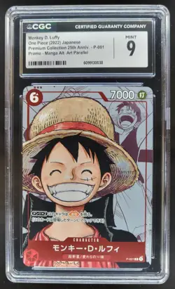 2022 ONE PIECE CCG JAPANESE MONKEY D. LUFFY 25TH MANGA ALT ART CGC 9 D PT - Image 1