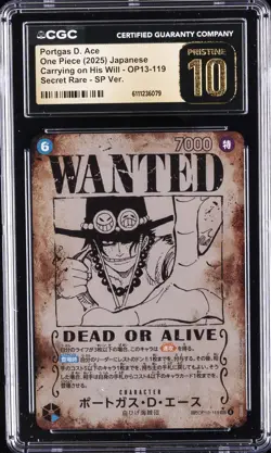 2025 ONE PIECE JPN CARRYING ON HIS WILL WANTED AA PORTGAS D. ACE CGC 10 PRISTINE - Image 1