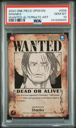 2024 ONE PIECE OP09-EMPERORS IN THE NEW WORLD WANTED ALTERNATE ART SHANKS PSA 10 - Image 1