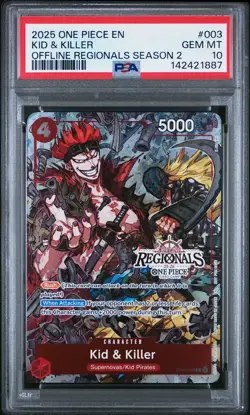 2025 ONE PIECE OFFLINE REGIONALS PACK 2025 SEASON 2 #003 KID & KILLER PSA 10 - Image 1