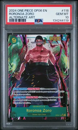 2024 ONE PIECE OP06-WINGS OF THE CAPTAIN ALTERNATE ART #118 RORONOA ZORO PSA 10 - Image 1