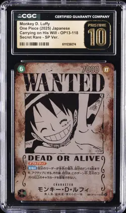 2025 ONE PIECE JPN CARRYING ON HIS WILL WANTED AA MONKEY D LUFFY CGC 10 PRISTINE - Image 1