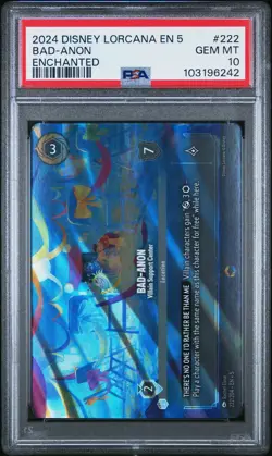 2024 DISNEY LORCANA EN 5 ENCHANTED #222 BAD-ANON - VILLAIN SUPPORT CENTER PSA 10 - Image 1