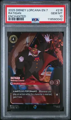 2025 DISNEY LORCANA EN 7-ENCHANTED RATIGAN NEFARIOUS CRIMINAL PSA 10 - Image 1