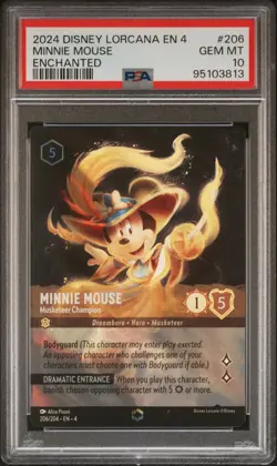 2024 DISNEY LORCANA EN 4 ENCHANTED #206 MINNIE MOUSE MUSKETEER CHAMPION PSA 10 - Image 1