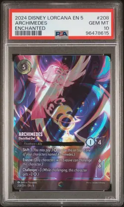 2024 DISNEY LORCANA SHIMMERING SKIES ENCHANTED ARCHIMEDES ELECTRIFIED OWL PSA 10 - Image 1