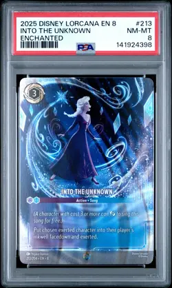 2025 DISNEY LORCANA EN 8-REIGN OF JAFAR ENCHANTED #213 INTO THE UNKNOWN PSA 8 - Image 1