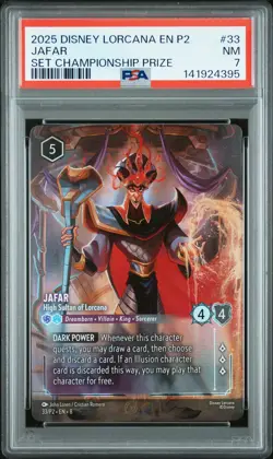 2025 DISNEY LORCANA EN P2-PROMO REIGN OF JAFAR SET CHAMP PRIZE #33 JAFAR PSA 7 - Image 1