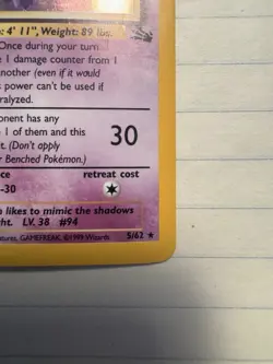Pokemon TCG Gengar Fossil Holo Card 5/62 Unlimited Rare - Image 5
