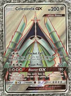 POKEMON CELESTEELA GX 144/156 RARE FULL ART HOLO SUN & MOON ULTRA PRISM Card LP - Image 1
