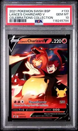 PSA 10 GEM MINT Pokemon Celebrations Lance’s Charizard V Promo Card SWSH133 - Image 1