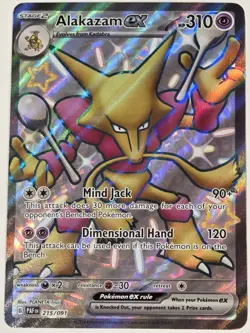 Pokemon Card Alakazam ex 215/091 Ultra Rare Paldean Fates NM PAFen Full Art Holo - Image 1