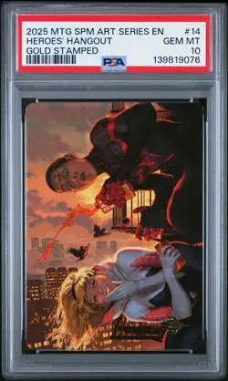 2025 MTG MARVEL'S SPIDER-MAN ART SERIES GOLD STAMPED #14 HEROES' HANGOUT PSA 10 - Image 1