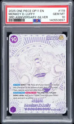 2025 ONE PIECE OP11-A FIST OF DIVINE SPEED 3RD ANV-SILVER MONKEY D. LUFFY PSA 10 - Image 1