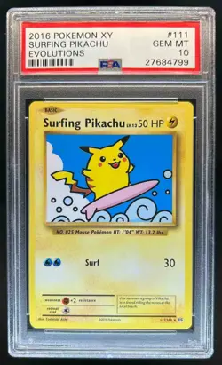 2016 Pokemon XY Evolutions Surfing Pikachu #111/108 PSA 10 - Image 1