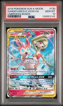 2019 POKEMON SUN & MOON UNBROKEN BONDS #130 GARDEVOIR & SYLVEON GX PSA 10 - Image 1