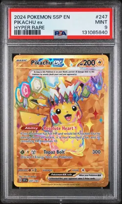 2024 POKEMON SSP EN-SURGING SPARKS HYPER RARE #247 PIKACHU EX PSA 9 - Image 1