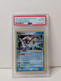 2007 POKEMON EX POWER KEEPERS GOLD STAR #102 VAPOREON-HOLO PSA 8 - Image 1