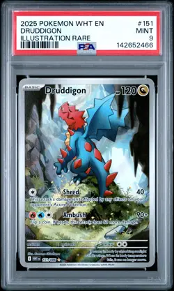 2025 POKEMON WHT EN-WHITE FLARE ILLUSTRATION RARE #151 DRUDDIGON PSA 9 - Image 1