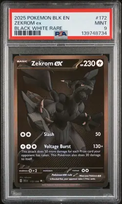2025 POKEMON BLK EN-BLACK BOLT BLACK WHITE RARE #172 ZEKROM EX PSA 9 - Image 1