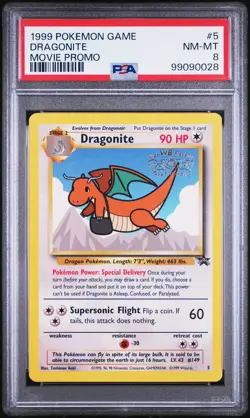 1999 POKEMON GAME MOVIE PROMO #5 DRAGONITE PSA 8 - Image 1