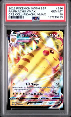 2023 POKEMON SWSH CROWN ZENITH COLLECTIONS #286 FULL ART/PIKACHU VMAX PSA 10 - Image 1